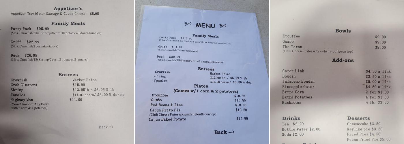 Orville Ray’s Crawfish & Seafood Menu