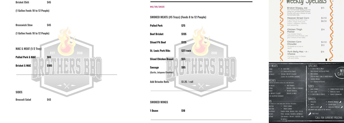Brother's BBQ Menu
