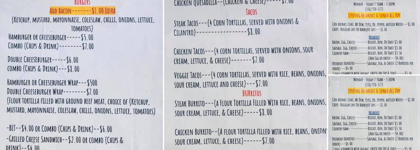 Lightning Express Menu