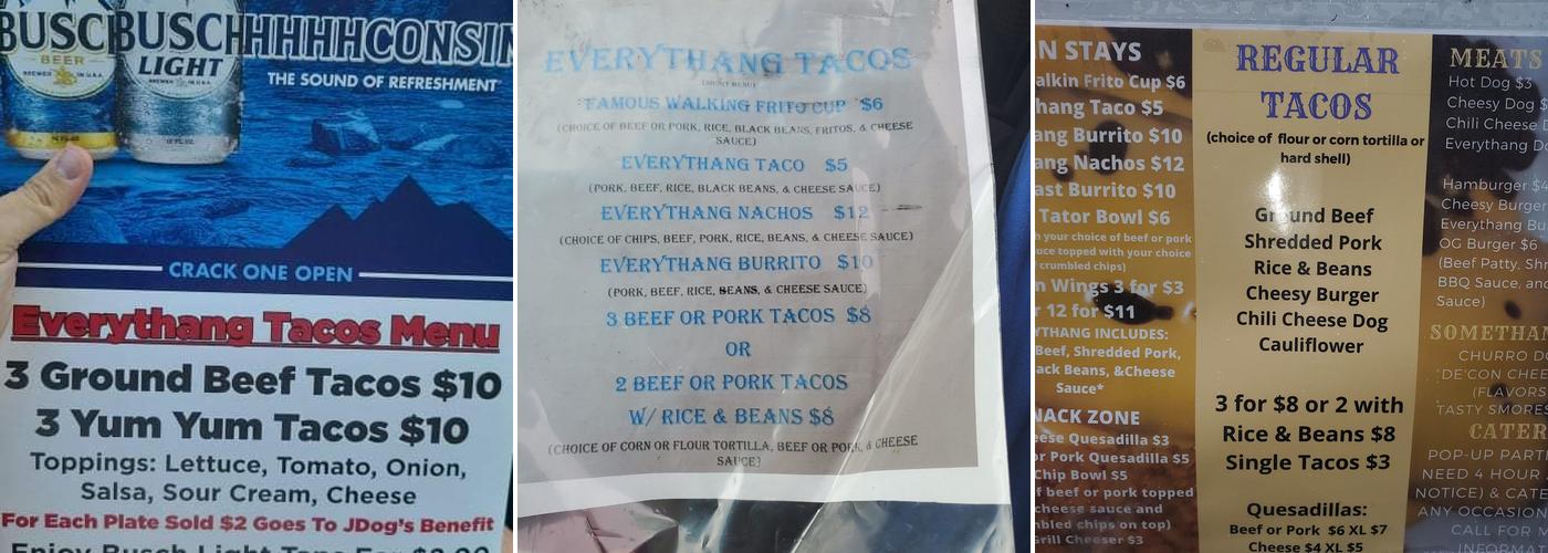 Everythang Tacos Menu