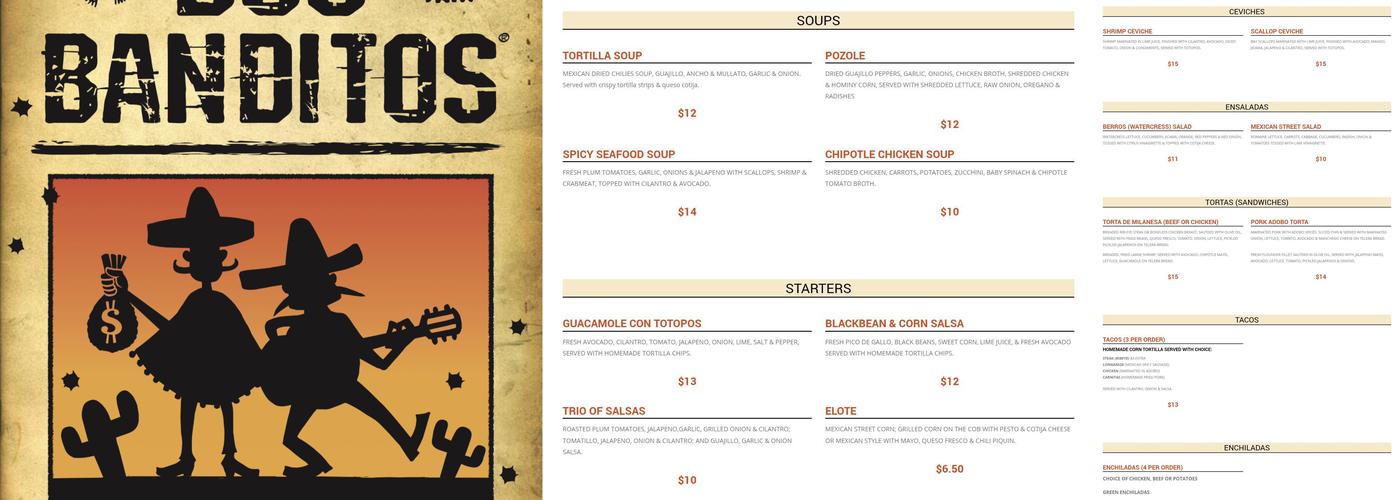 Dos Banditos Menu