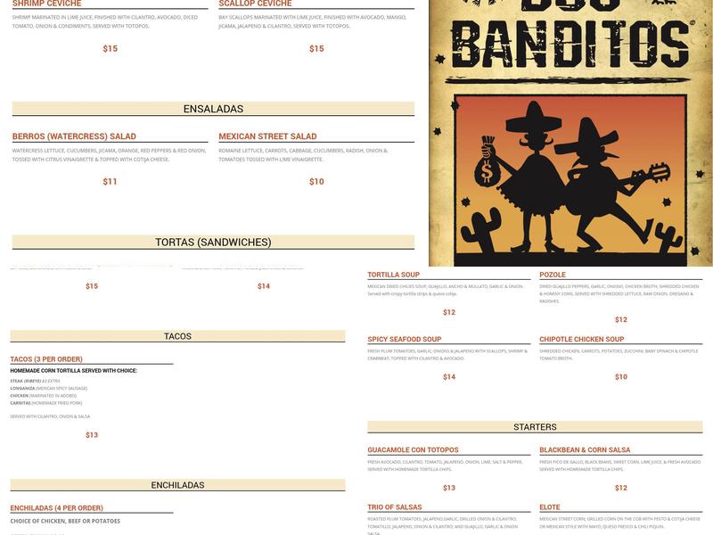 Dos Banditos Menu