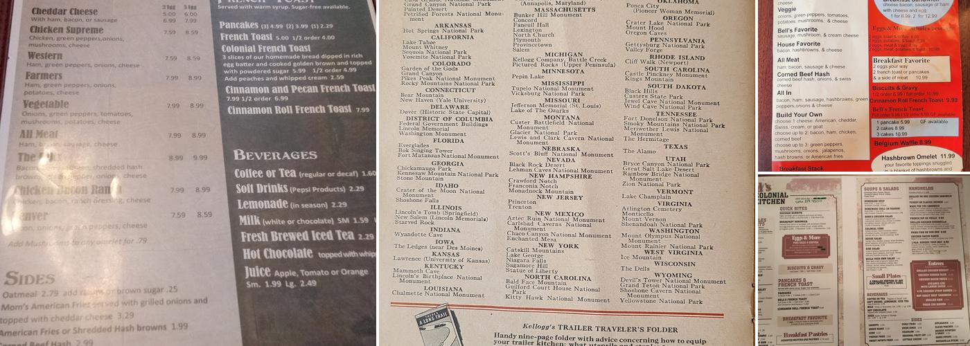 Bell's Colonial Kitchen Menu