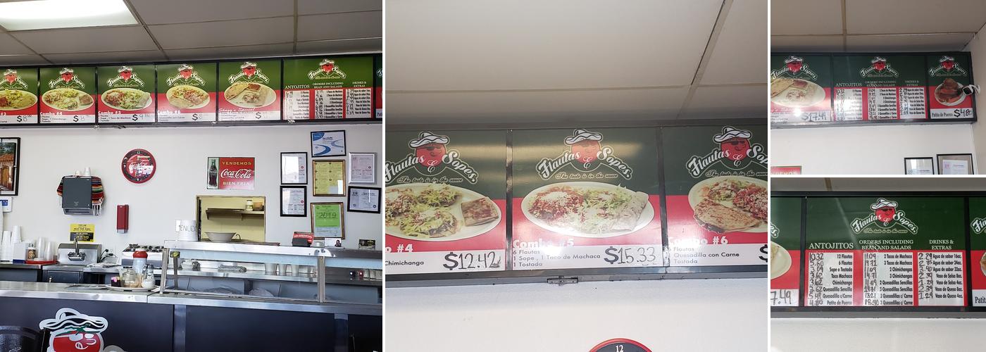 Flautas & Sopes Menu