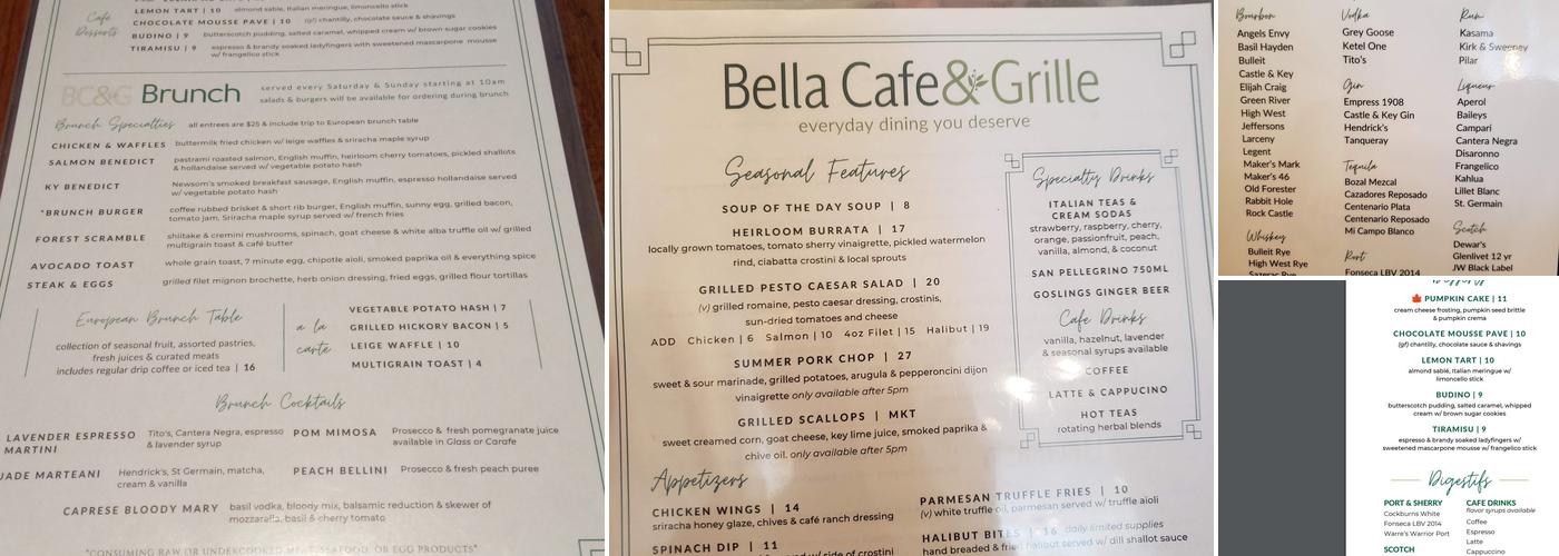 Bella Cafe and Grille at Chevy Chase Menu