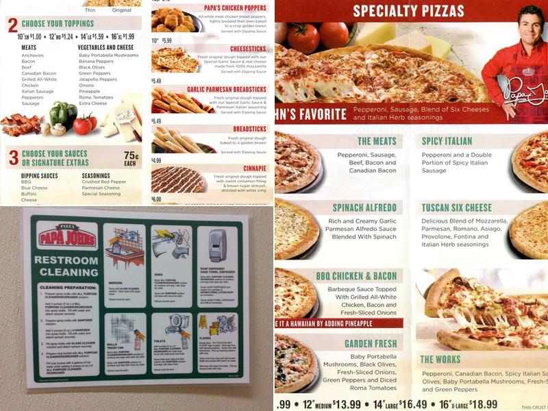 Papa Johns Pizza Menu