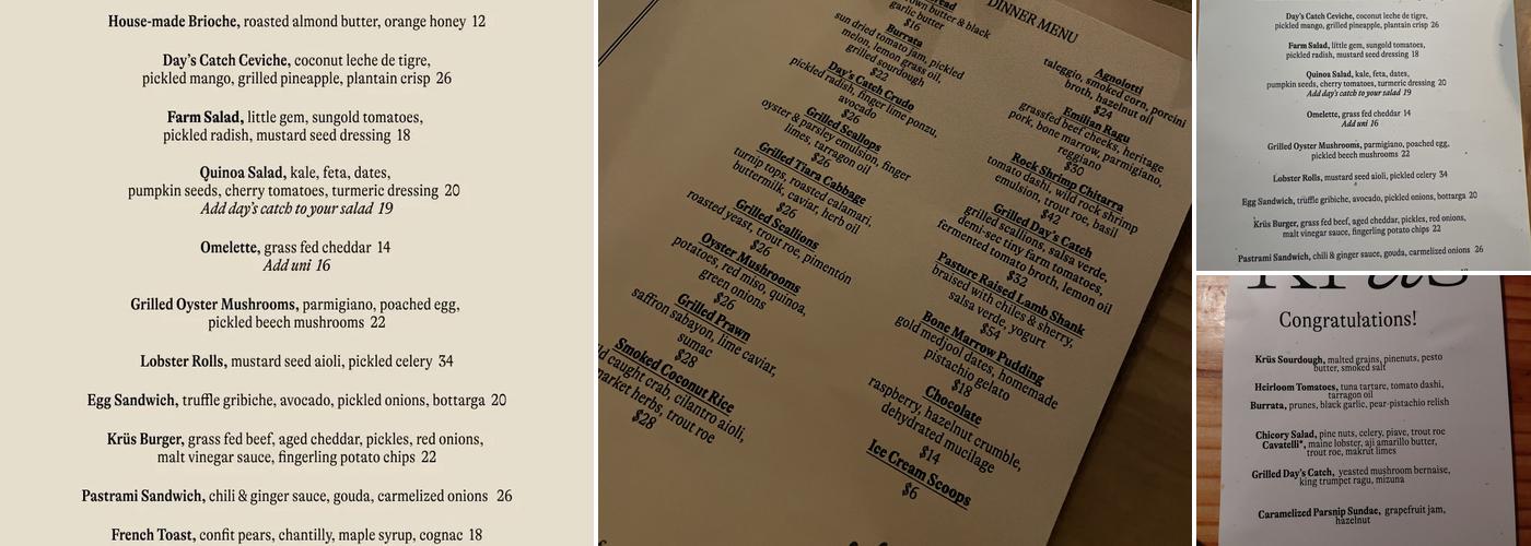 Krüs Kitchen Menu
