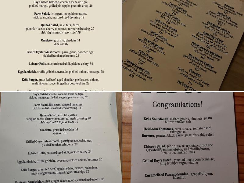 Krüs Kitchen Menu