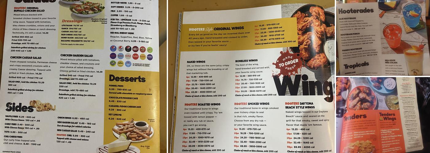 Hooters Menu
