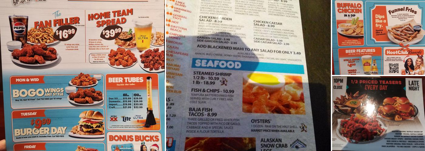 Hooters Menu