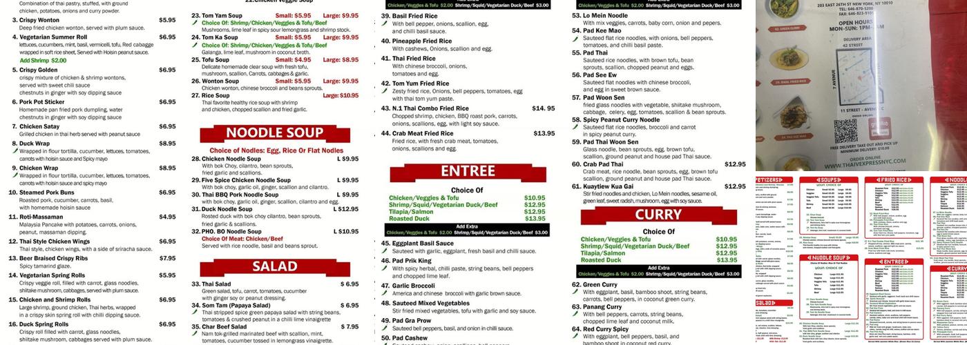 Thai V Express Menu
