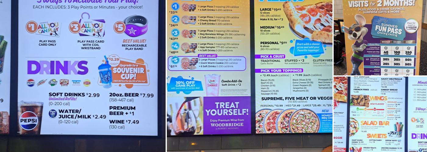 Chuck E. Cheese Menu