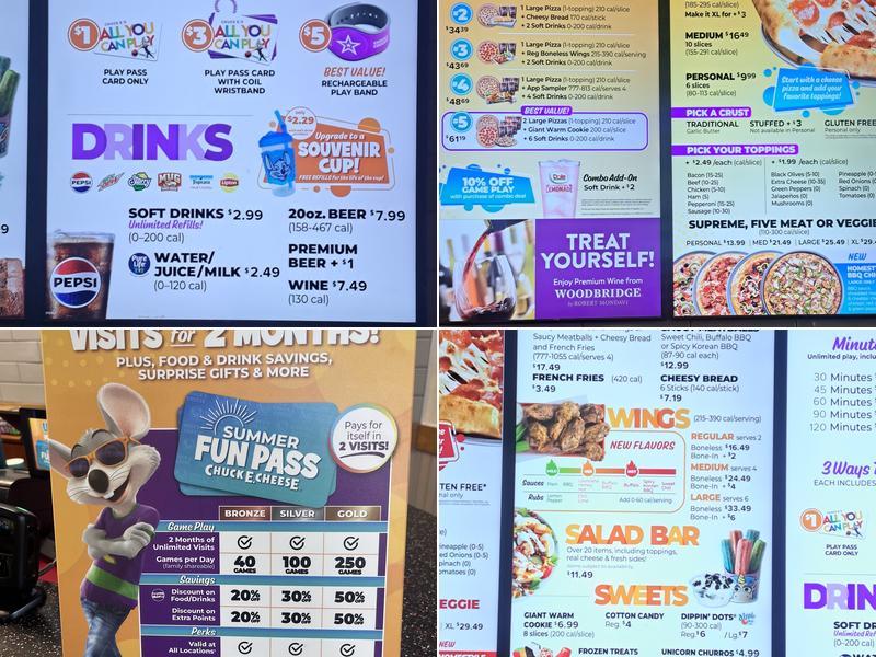 Chuck E. Cheese Menu