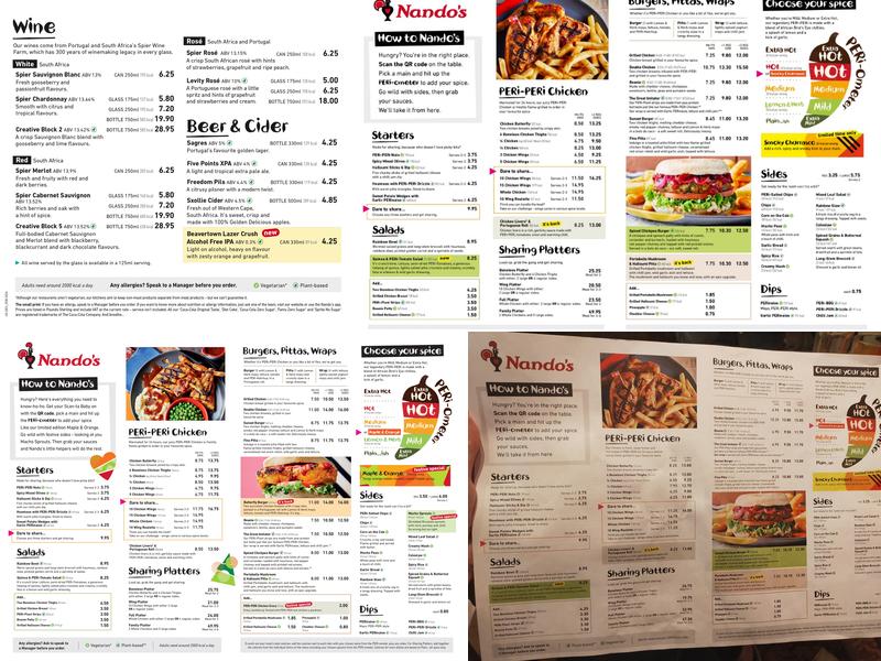 Nando's Manchester - Printworks Menu