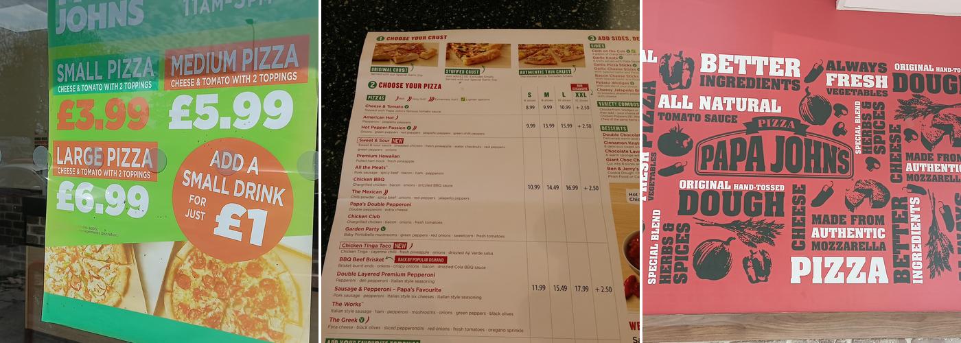 Papa Johns Pizza Menu