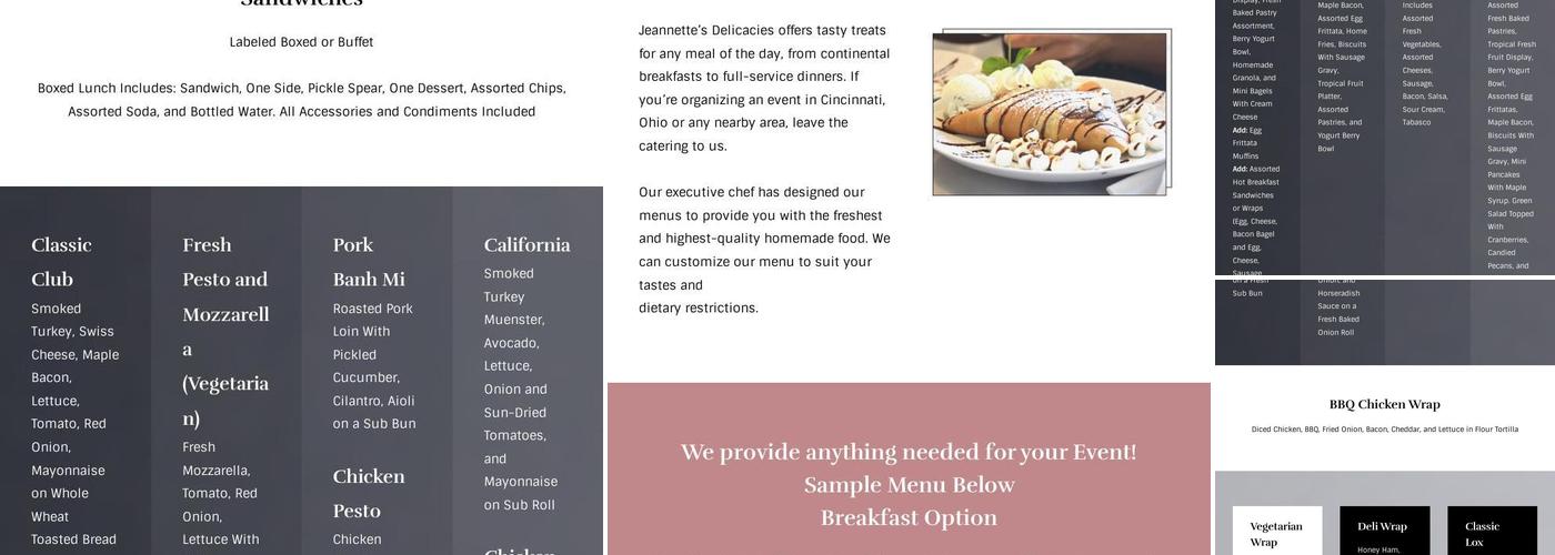 Jeannette's Delicacies Menu