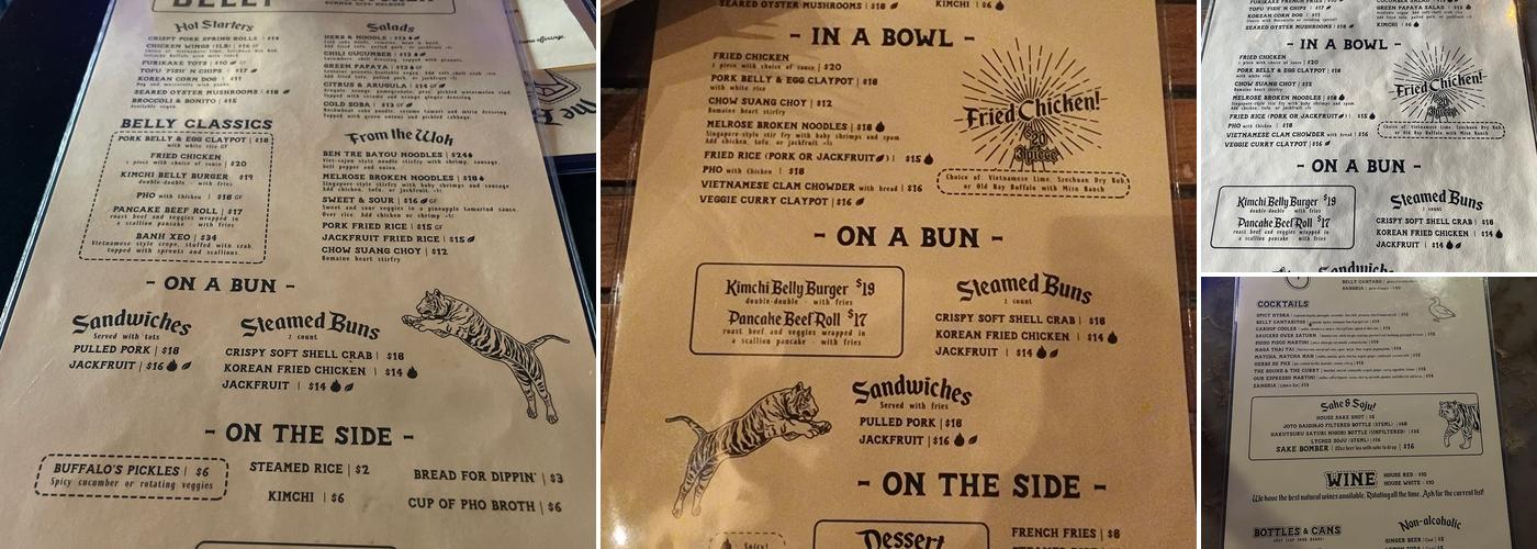 Belly Kitchen and Bar Menu