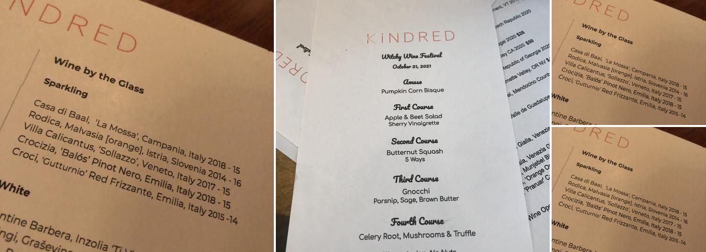 Kindred Menu