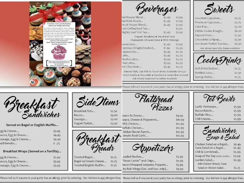 Creative Cakes Cafe Menu
