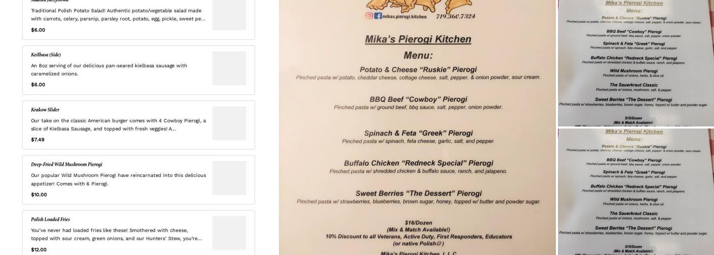 Mika's Pierogi Kitchen Menu