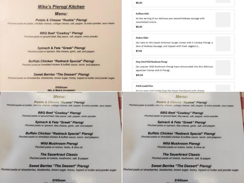 Mika's Pierogi Kitchen Menu