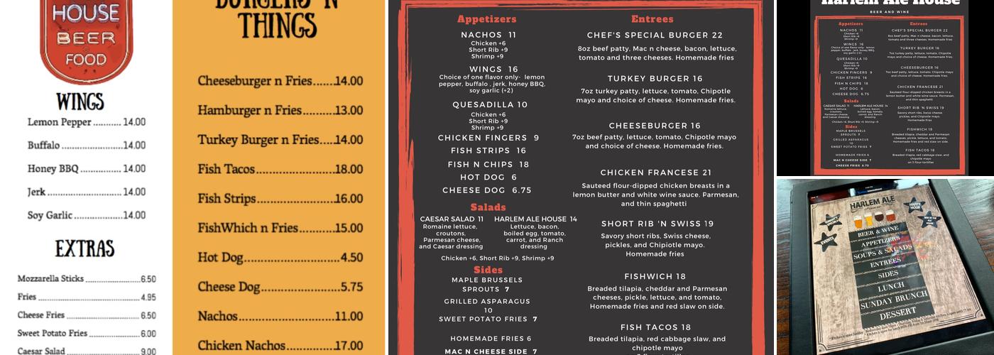 Harlem Ale House Menu