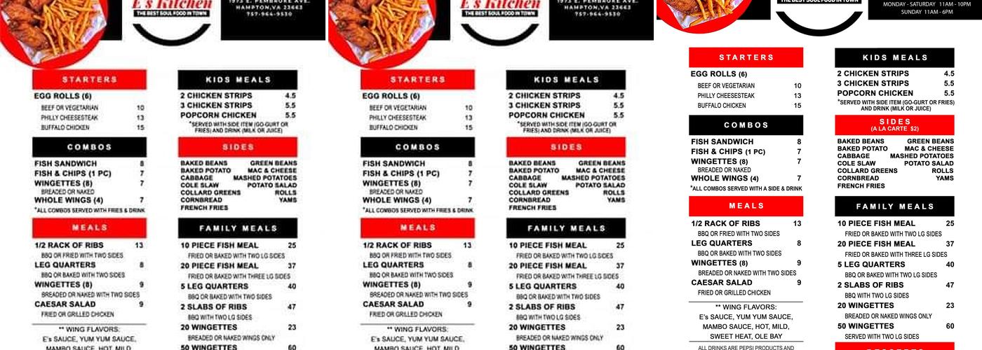 E's Kitchen Menu