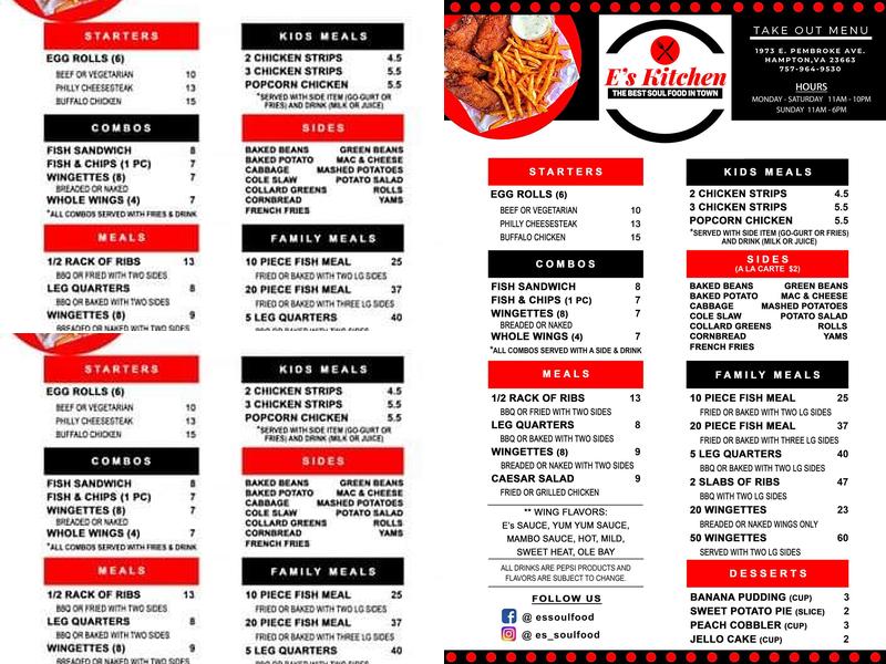 E's Kitchen Menu