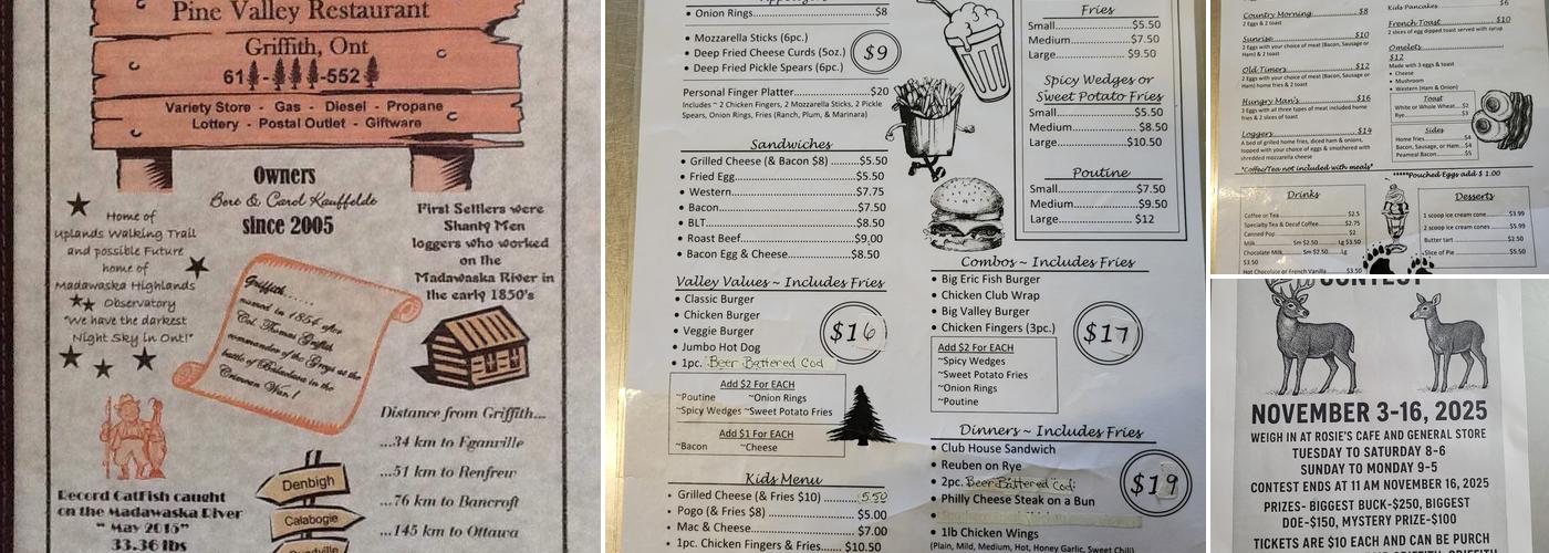 Pine Valley Restaurant Menu