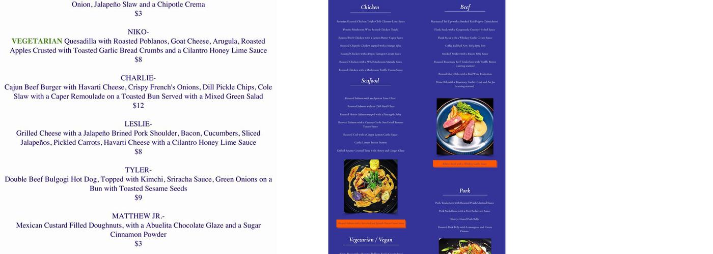 Elisa's Catering Menu