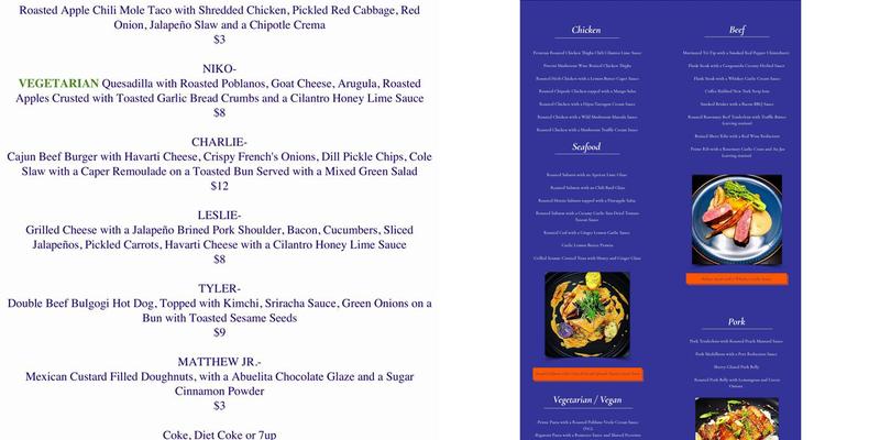 Elisa's Catering Menu