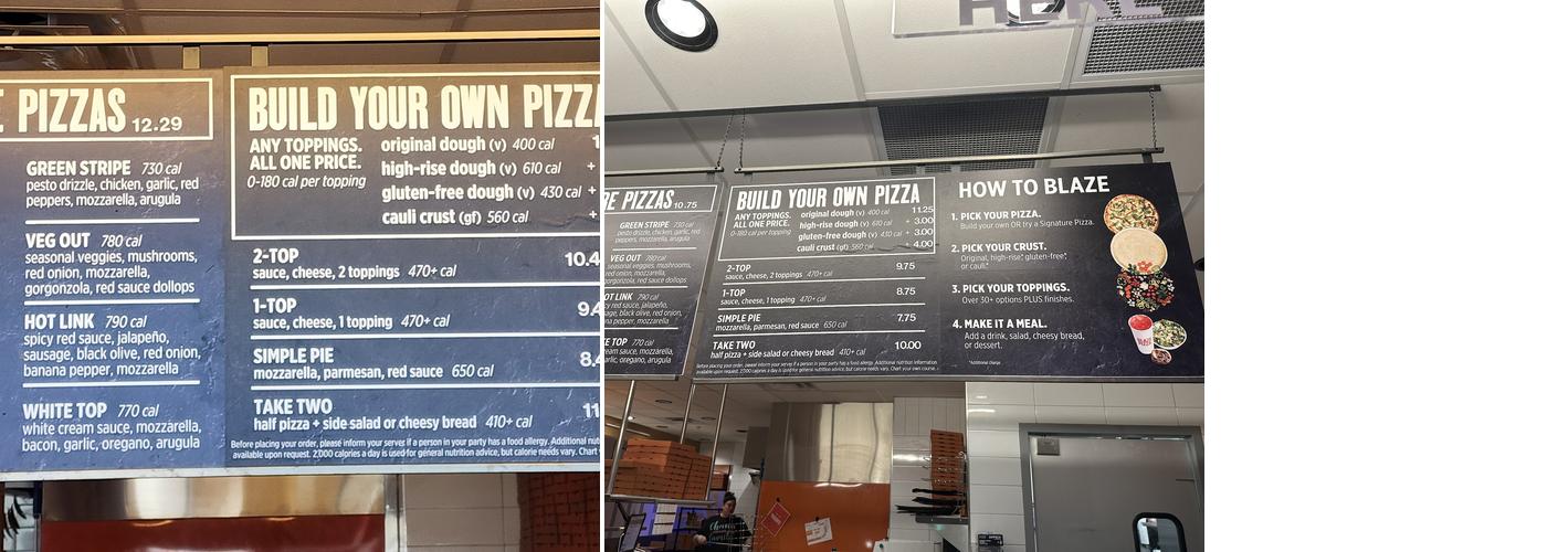 Blaze Pizza Menu