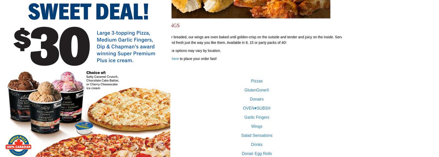 Greco Pizza Menu