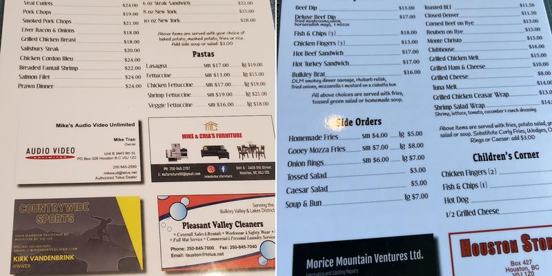 Pleasant Valley Restaurant Menu