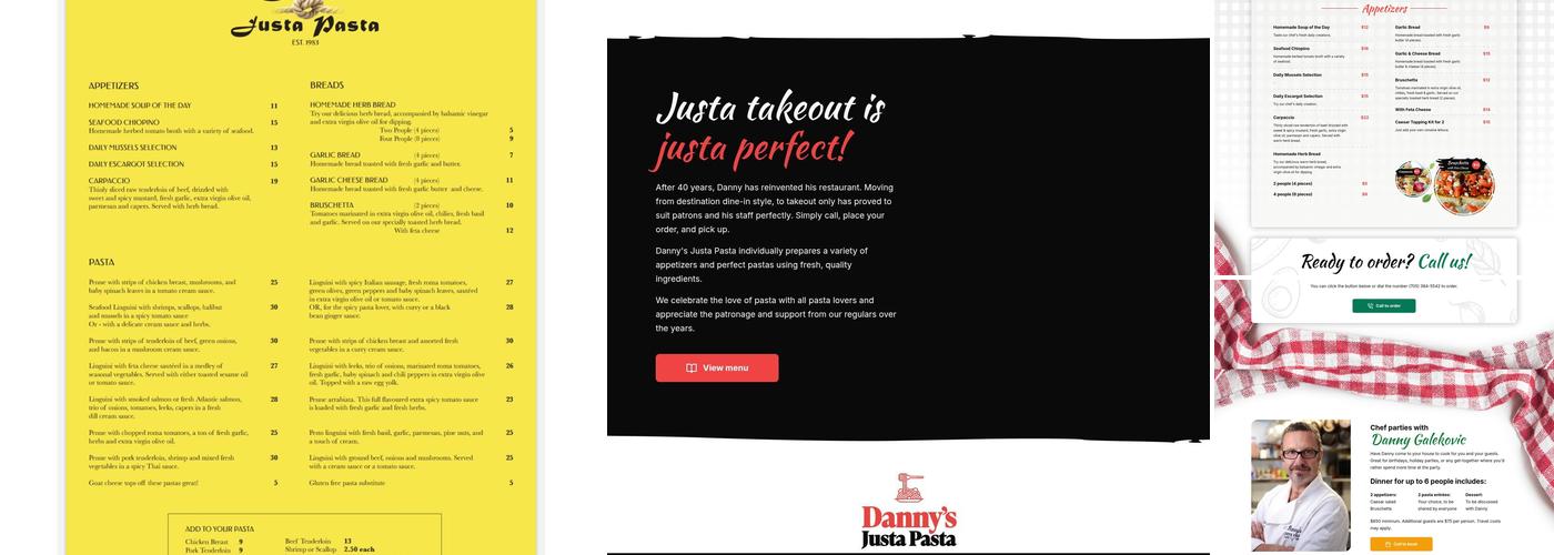 Danny's Justa Pasta Menu