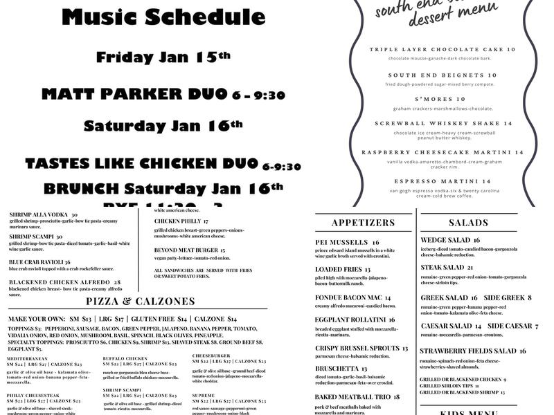 South End Bistro Menu