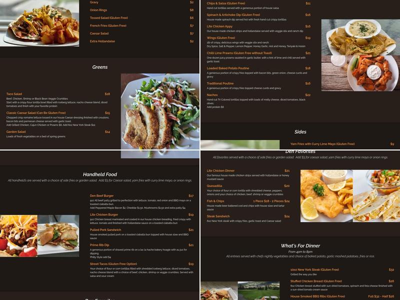 Fox's Den Bar & Grill Menu