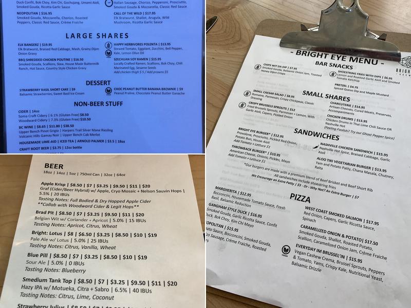 Bright Eye Brewing Menu