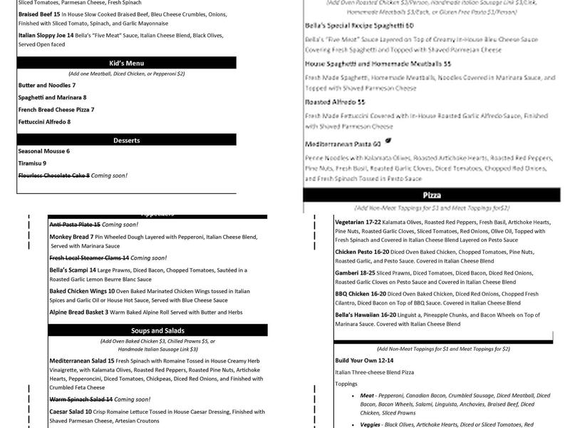 Bella Femmina Italian Restaurant Menu