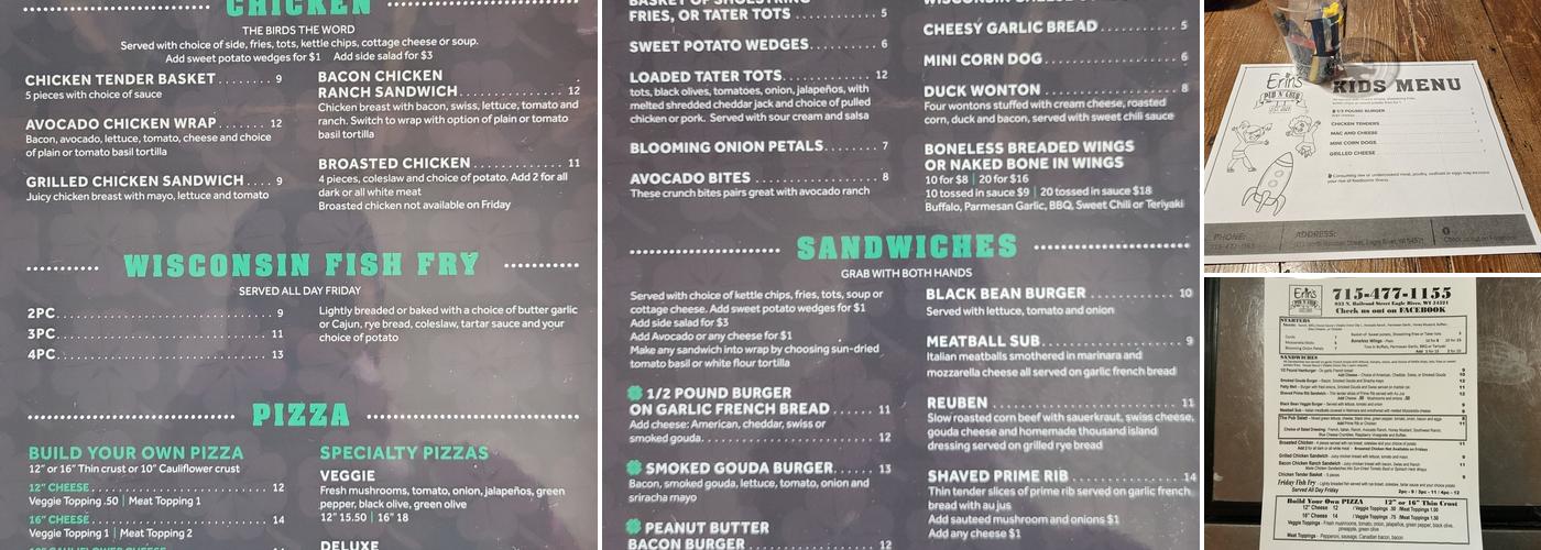 Erin's Pub 'N' Grub Menu