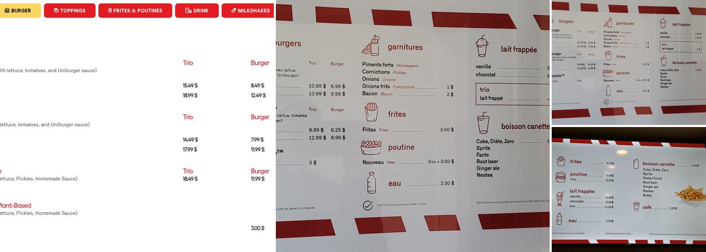 Uniburger Menu