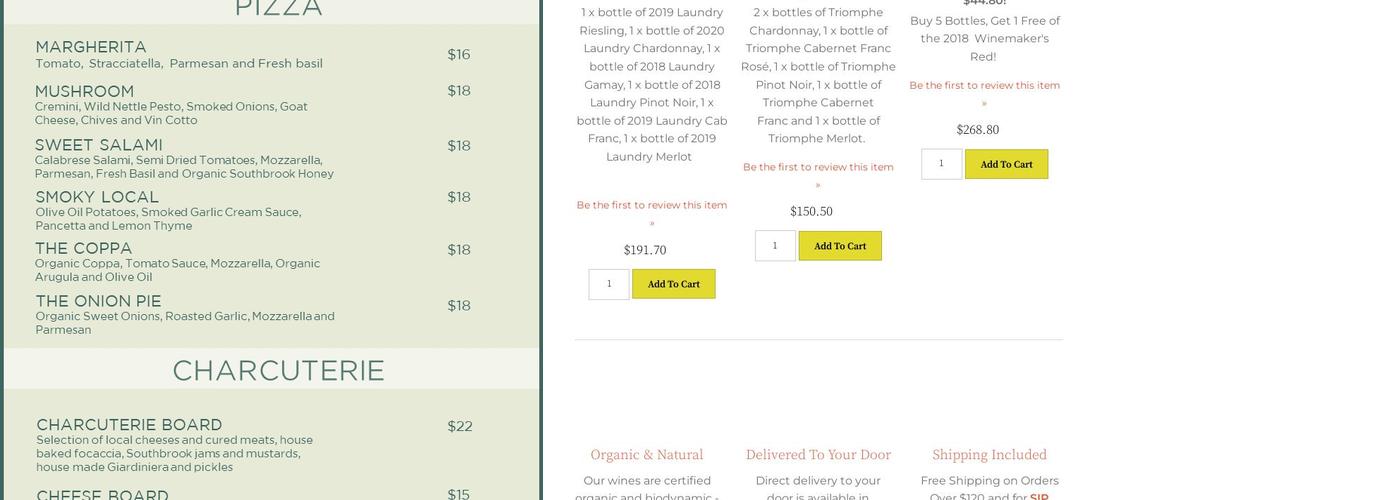 Southbrook Organic Vineyards Menu