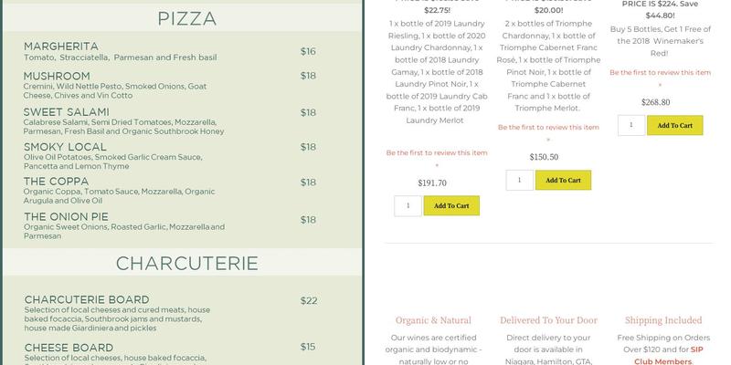Southbrook Organic Vineyards Menu