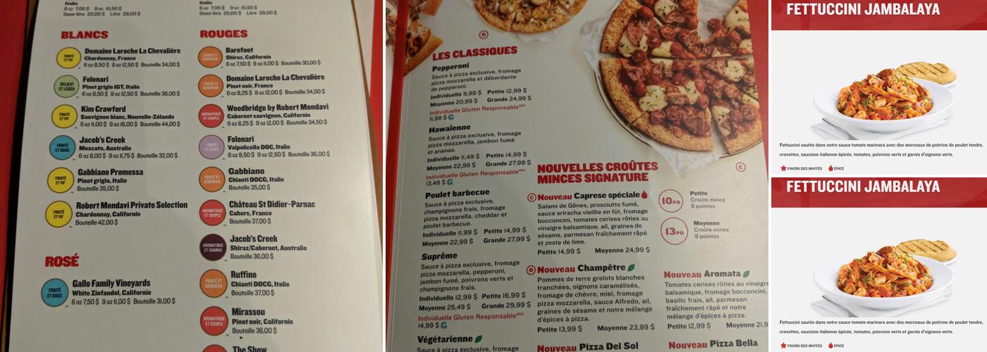 Boston Pizza Menu