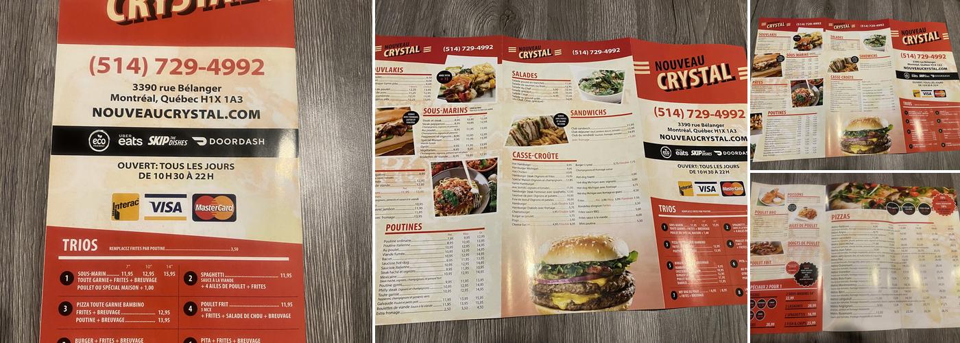 Restaurant Nouveau Crystal Menu