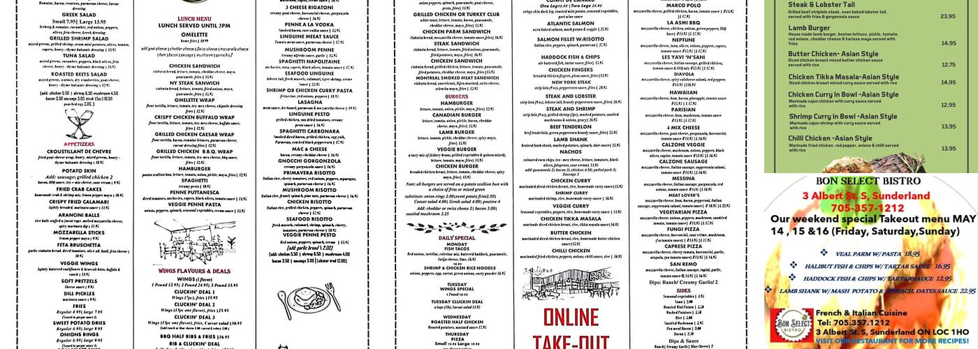 Bon Select Bistro Menu