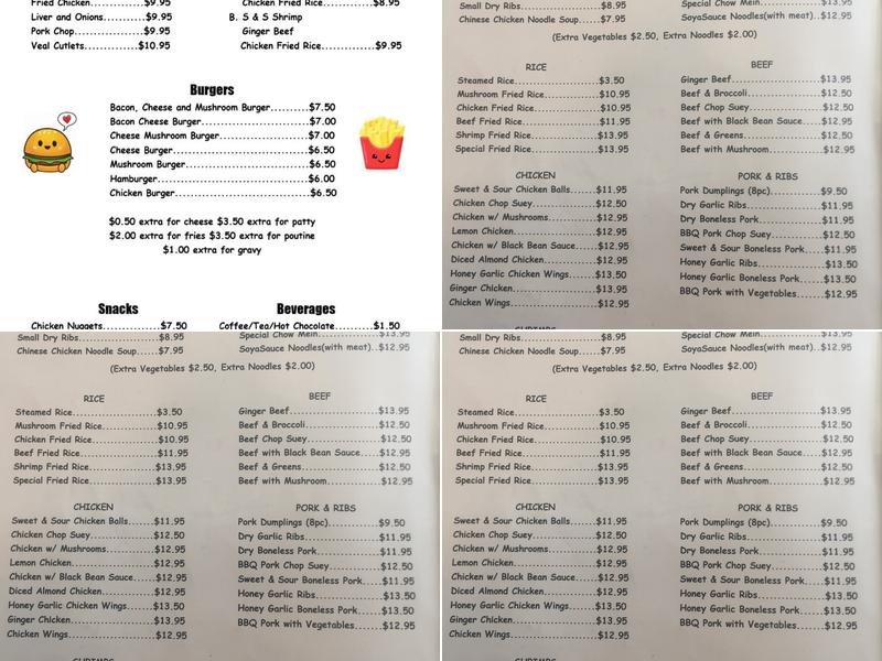 B & S Restaurant Menu