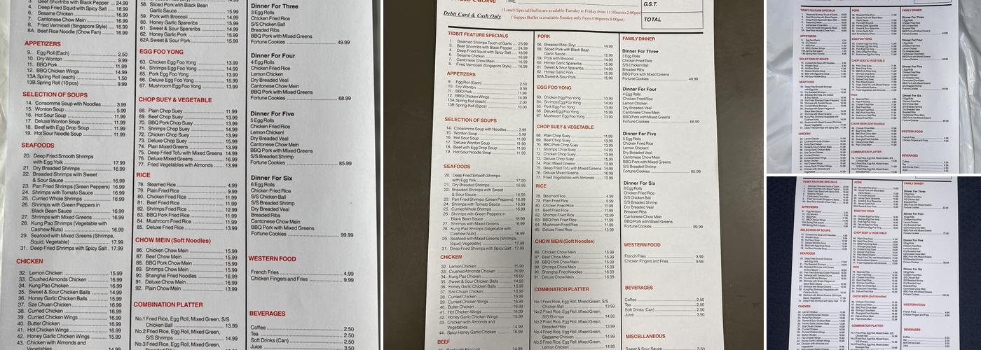 Tidbit Restaurant Menu