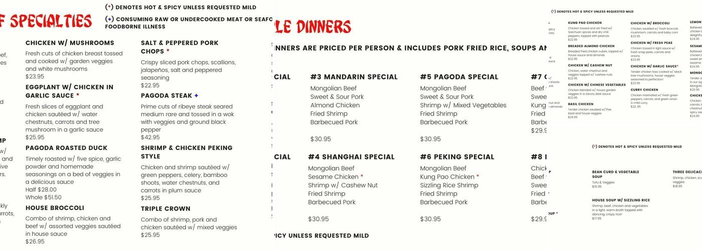 Pagoda Chinese Restaurant & Bar Menu