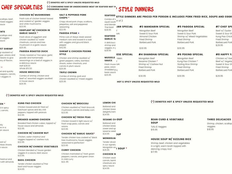 Pagoda Chinese Restaurant & Bar Menu